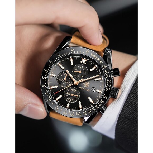 ⚡Watches for Men Analog Quartz Chronograph 30M Waterproof Luminous Big Face - Picture 8 of 9